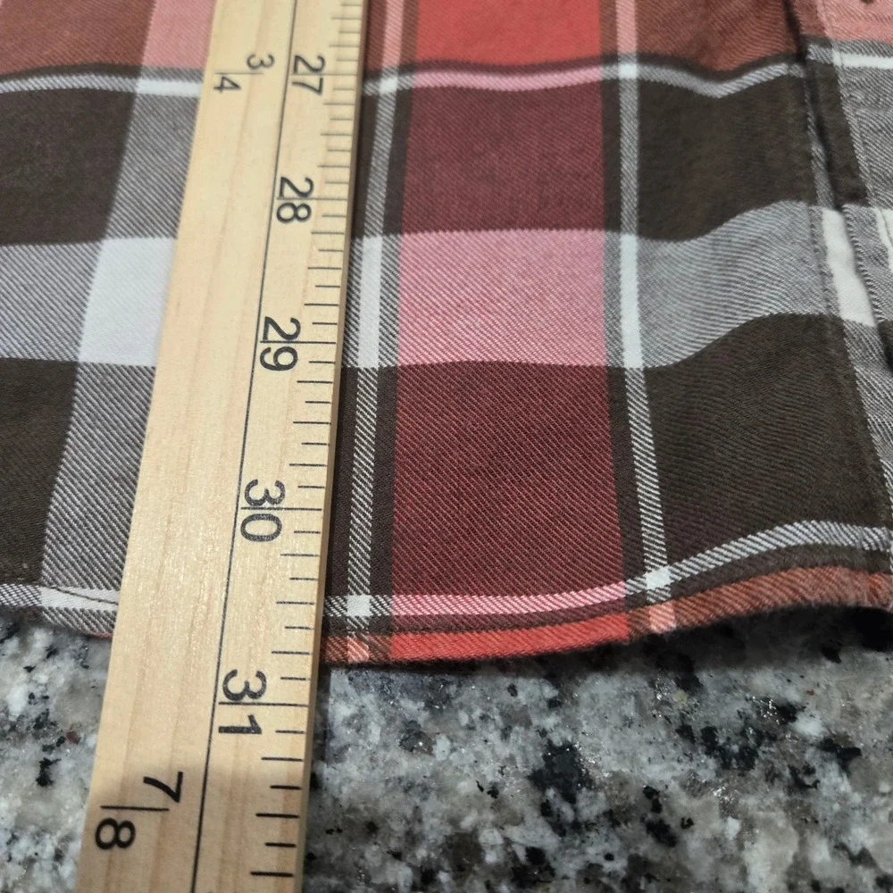 Banana Republic Button Down Shirt Mens L Red Brown Plaid Long Sleeve preppy